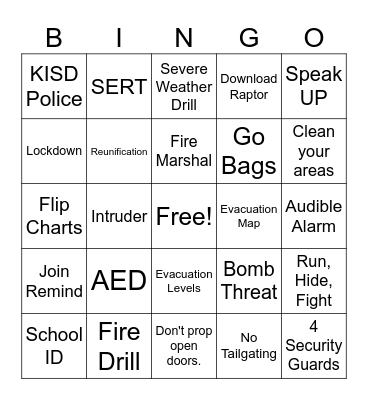 Safety Bingo Card