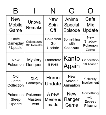 Pokemon Presents Bingo Card