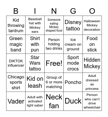 M&K Hit Hollywood Studios Bingo Card