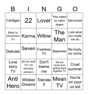 Taylor Bingo Card