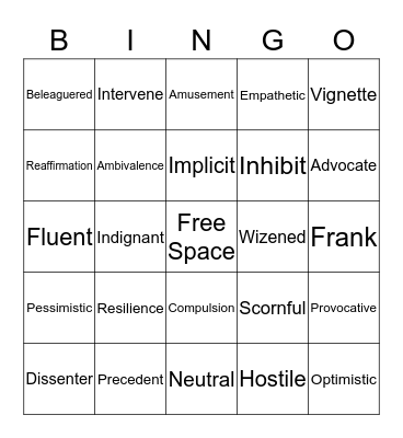 Vocabulary Weeks 1 & 2 Bingo Card