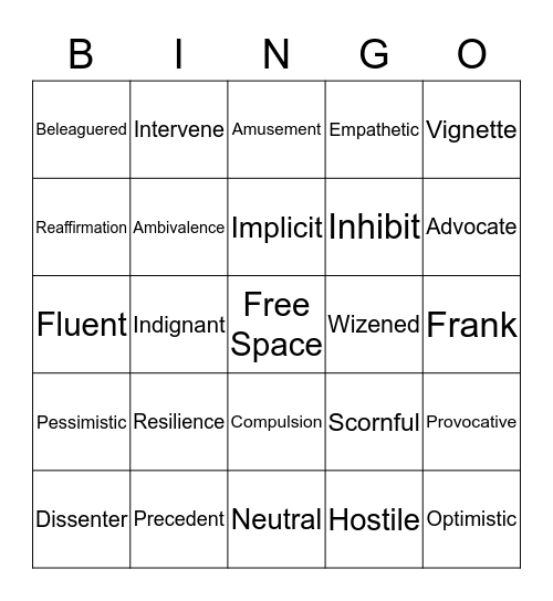 Vocabulary Weeks 1 & 2 Bingo Card