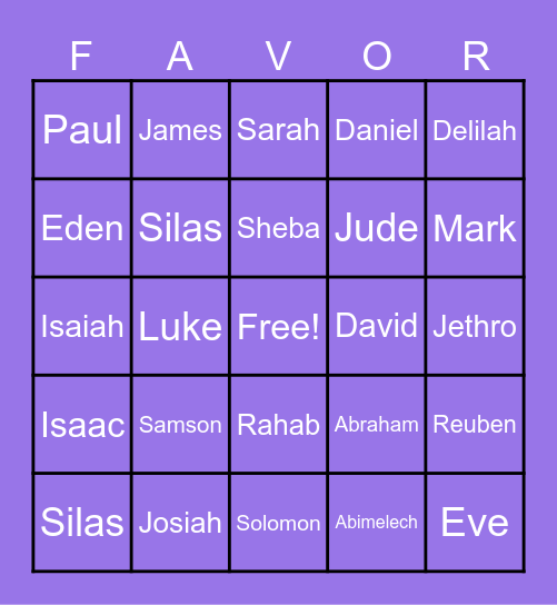 FAVOR & GRACE Bingo Card