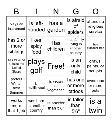 Diversity Discovery Bingo Card