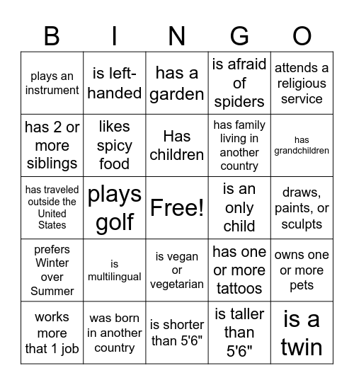 Diversity Discovery Bingo Card