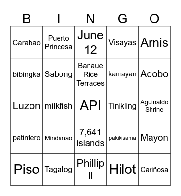 Filipino American Heritage Month Bingo Card