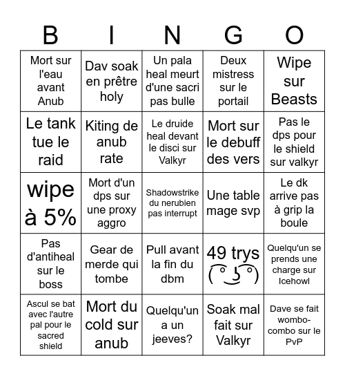 World Of Warcraft Raid Bingo Card