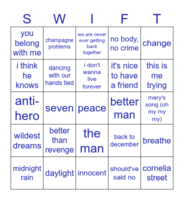 bingo swiftie Bingo Card