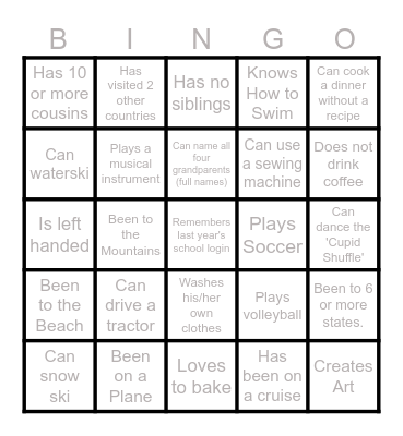 Ice-Breaker Scavenger Hunt Bingo Card