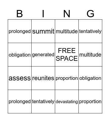 Unit 4 Vocabulary Review Bingo Card