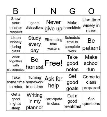 Stellar Student BINGO Card