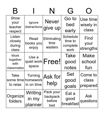 Stellar Student BINGO Card