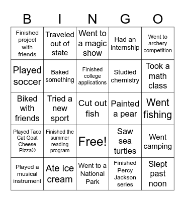Teen Summer Volunteers! Bingo Card