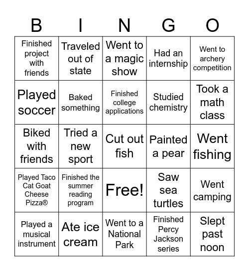 Teen Summer Volunteers! Bingo Card