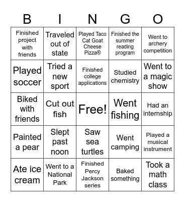 Teen Summer Volunteers Bingo Card