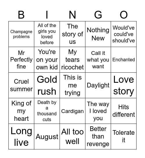 Bingo swiftie Bingo Card