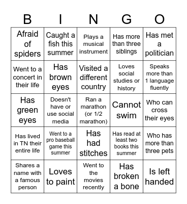 Human Bingo Card