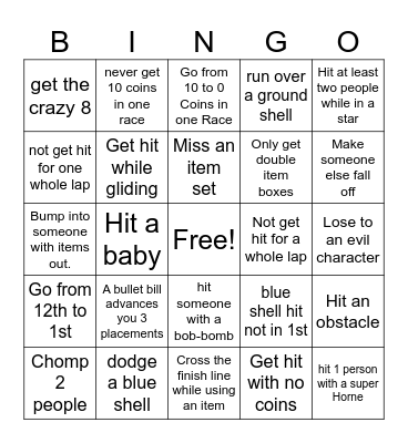 Mario Kart 8 Deluxe Bingo Card