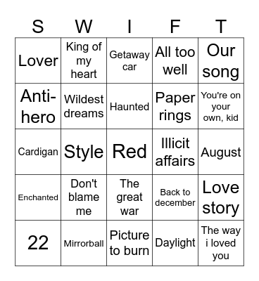 Bingo swiftie Bingo Card