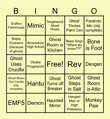 Phasmo Bingo Card
