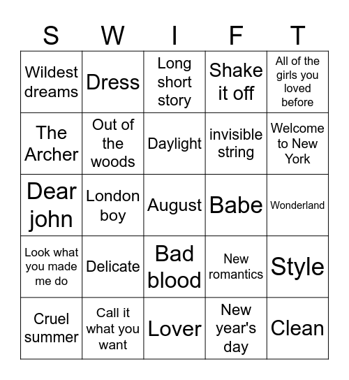 Bingo swiftie Bingo Card