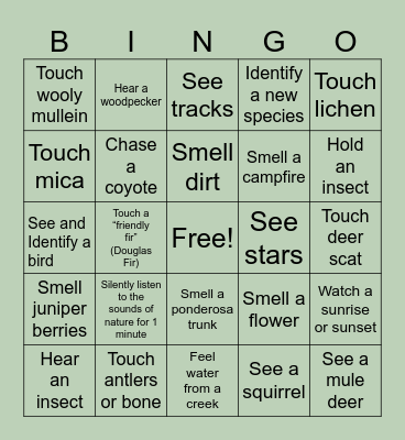 Cal-Wood Bingo Card