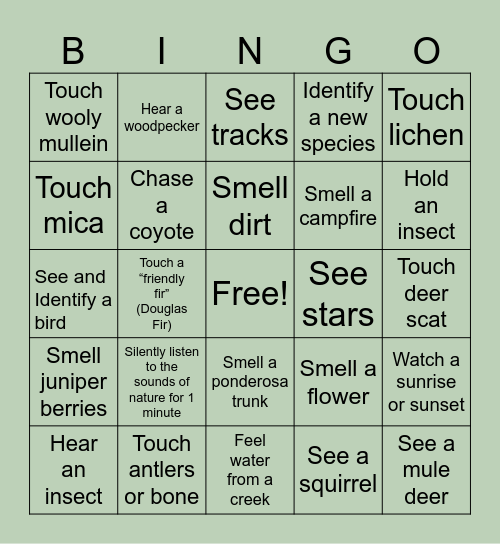 Cal-Wood Bingo Card