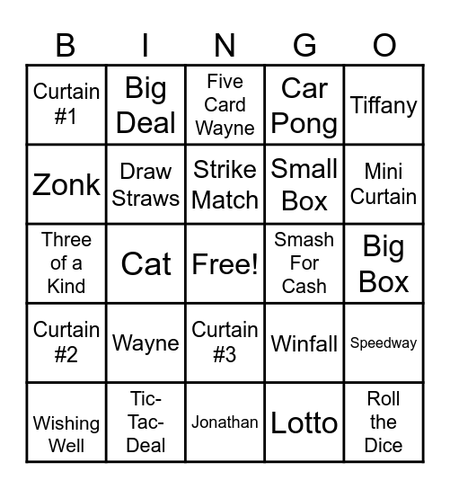 Let's Make A Deal Bingo Card