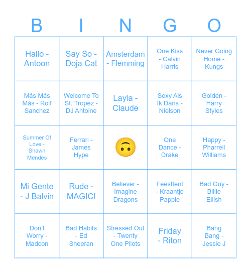 Muziekbingo Card