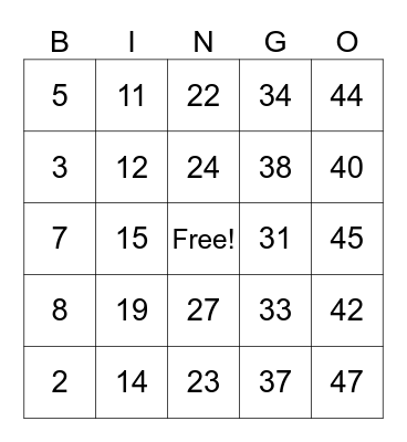 Baby shower Bingo Card