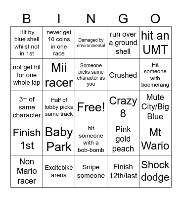 Mario Kart 8 Deluxe Bingo Card