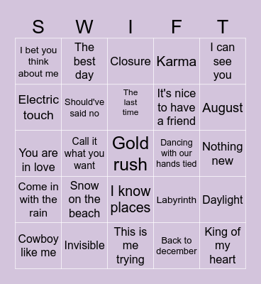 Bingo swiftie Bingo Card