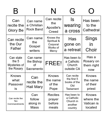 Catholic Bingo Card