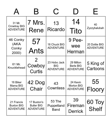 PEE WEE HERMAN 2023 Bingo Card