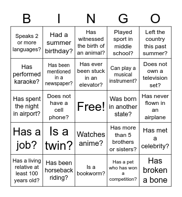 Ice Breaker Bingo Card