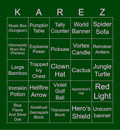 woooooo Karez Bingo Card