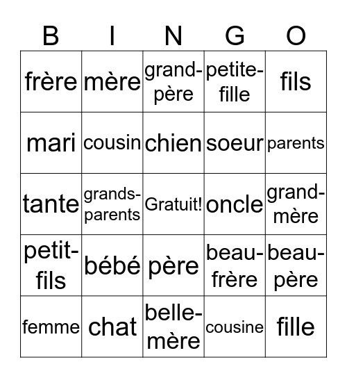 La famille module 3 Bingo Card