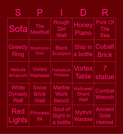 Spiders Bingo Card