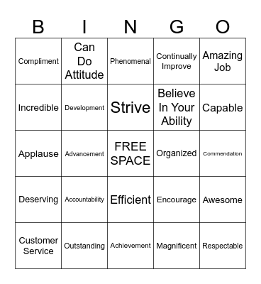 Employee Appreciation Bingo Card