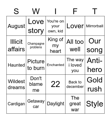Bingo swiftie Bingo Card