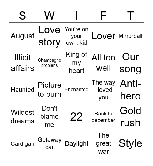 Bingo swiftie Bingo Card