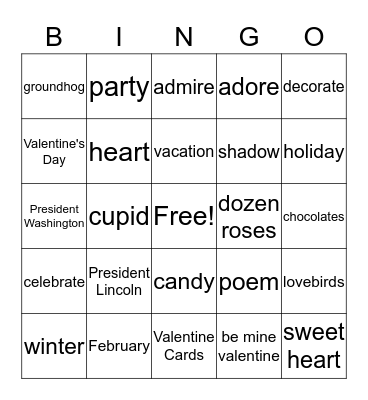 February - Level B Bingo Card