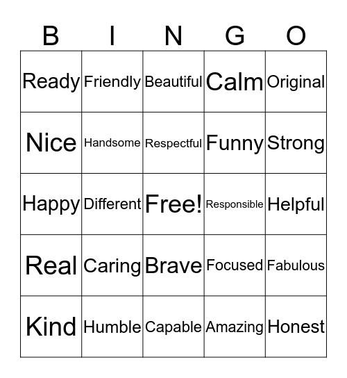 I Am.. Bingo Card