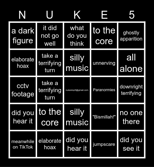 Nuke's Top 5 Bingo Card