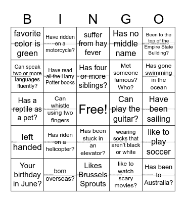 JH Fun Bingo Card