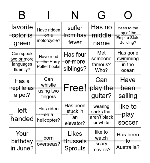 JH Fun Bingo Card