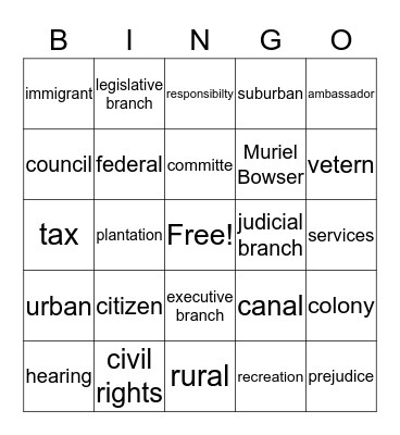 Washington, D.C Government Bingo Card
