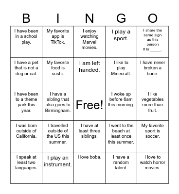 Untitled Bingo Card