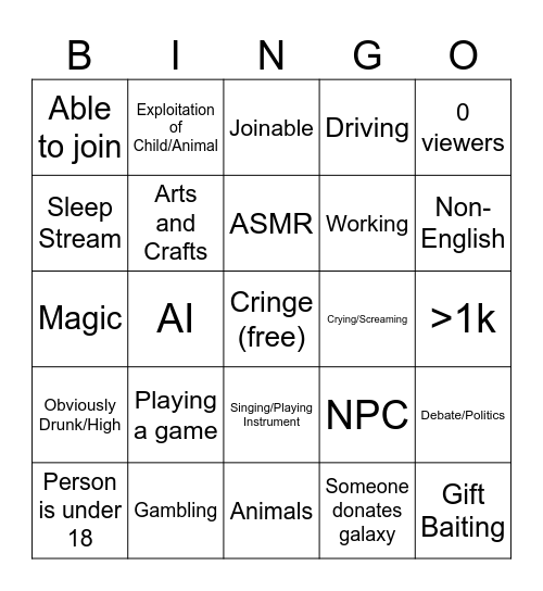 Tiktok Live Bingo Card