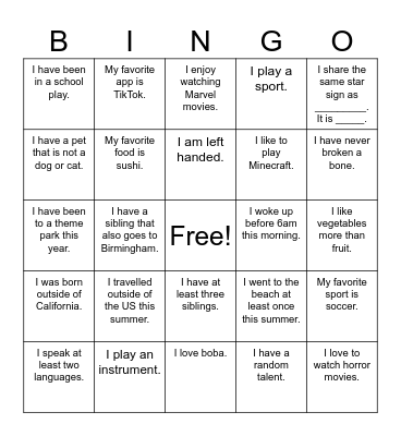 Untitled Bingo Card